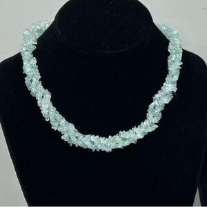💎 3-Strand Twisted Aqua Chip Bead Necklace | 14K Gold Clasp (SFS) | ~18” | 47g